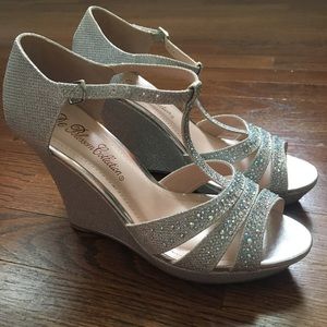 Women's Silver DeBlossom Wedge Sandals